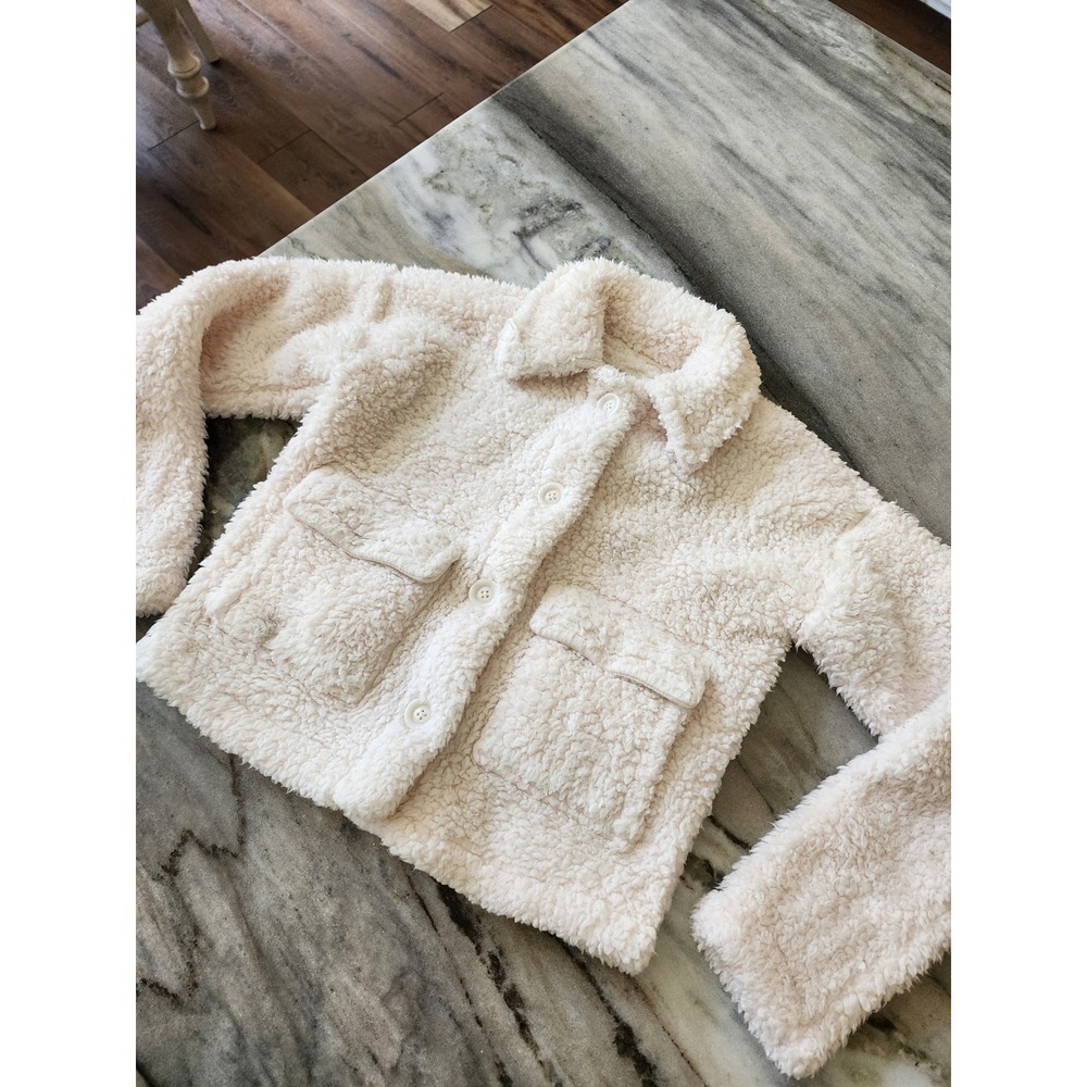 Abercrombie Kids Cream Sherpa Faux Shearling Shacket Button Up Jacket Size 11/12